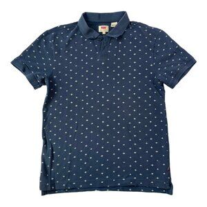 Levi’s ~Mens Polo Shirt ~Sz M Navy Blue with white pattern ~ Short Sleeve